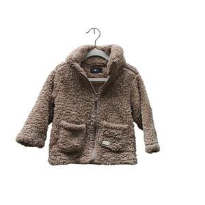 7 For All Mankind Kids Sherpa Fleece Zip Jacket Tan Teddy Coat Pockets